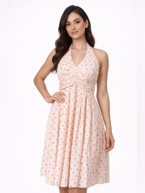 Moulinette Soeurs Anthropologie Halter Dress Polka Dot Peach Cream size 12